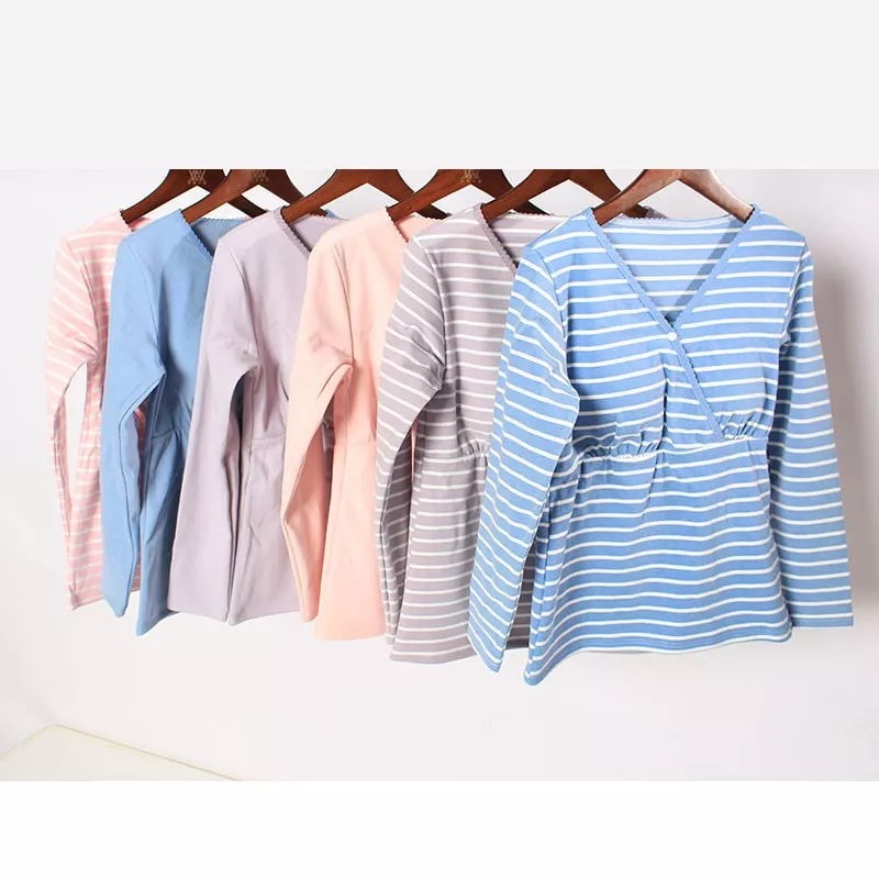 가을 겨울 두꺼운 따뜻한 크로스 스타일 간호 긴팔 탑 브라 프리 트렌디 엄마 플러스 사이즈 가슴이있는 요양원 ??옷