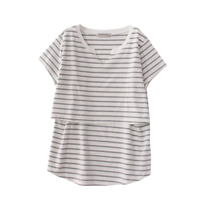 여름 얇은 산모 상의 시시한 수유 반팔 멋쟁이 외출 수유 반팔 티셔츠 하의 수유 셔츠