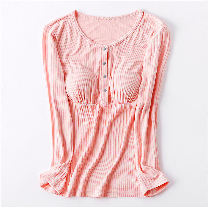 새로운 모달 핏 스트립 숨겨진 버튼 간호 탑 느슨한 감금 의류 출산 착용 대형 프론트 버튼 간호 잠옷