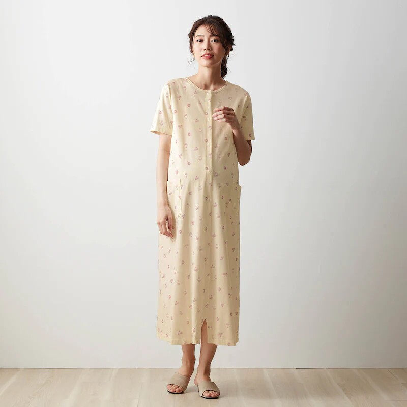 QIANJIA 오리지널 봄 여름 순면 출산 잠옷 산후 반팔 수유복 장기 감금복 원피스 잠옷