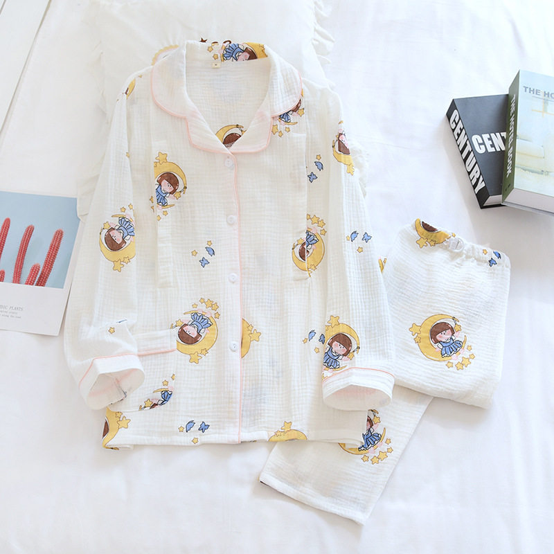 봄과 여름 감금 옷 순면 산후 출산 잠옷 여성용 주름 얇은 거즈 수유 수유복 땀 흡수