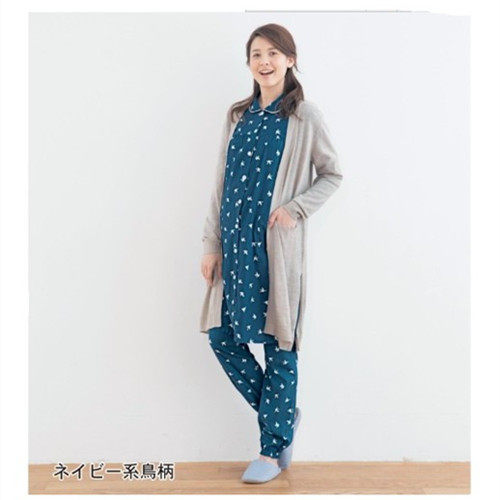 일본 여름 면화 얇은 여성 긴팔 출산 잠옷 가정 감금 옷 긴 간호 잠옷 간호 옷