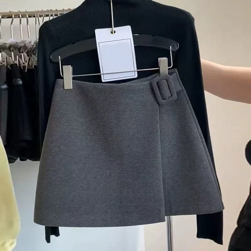 不规则开叉毛呢半身裙女冬季新款高腰显瘦A字设计感气质灰色短裙,女装/女士精品,半身裙,淘宝优惠券,粉丝福利购,淘宝优惠卷