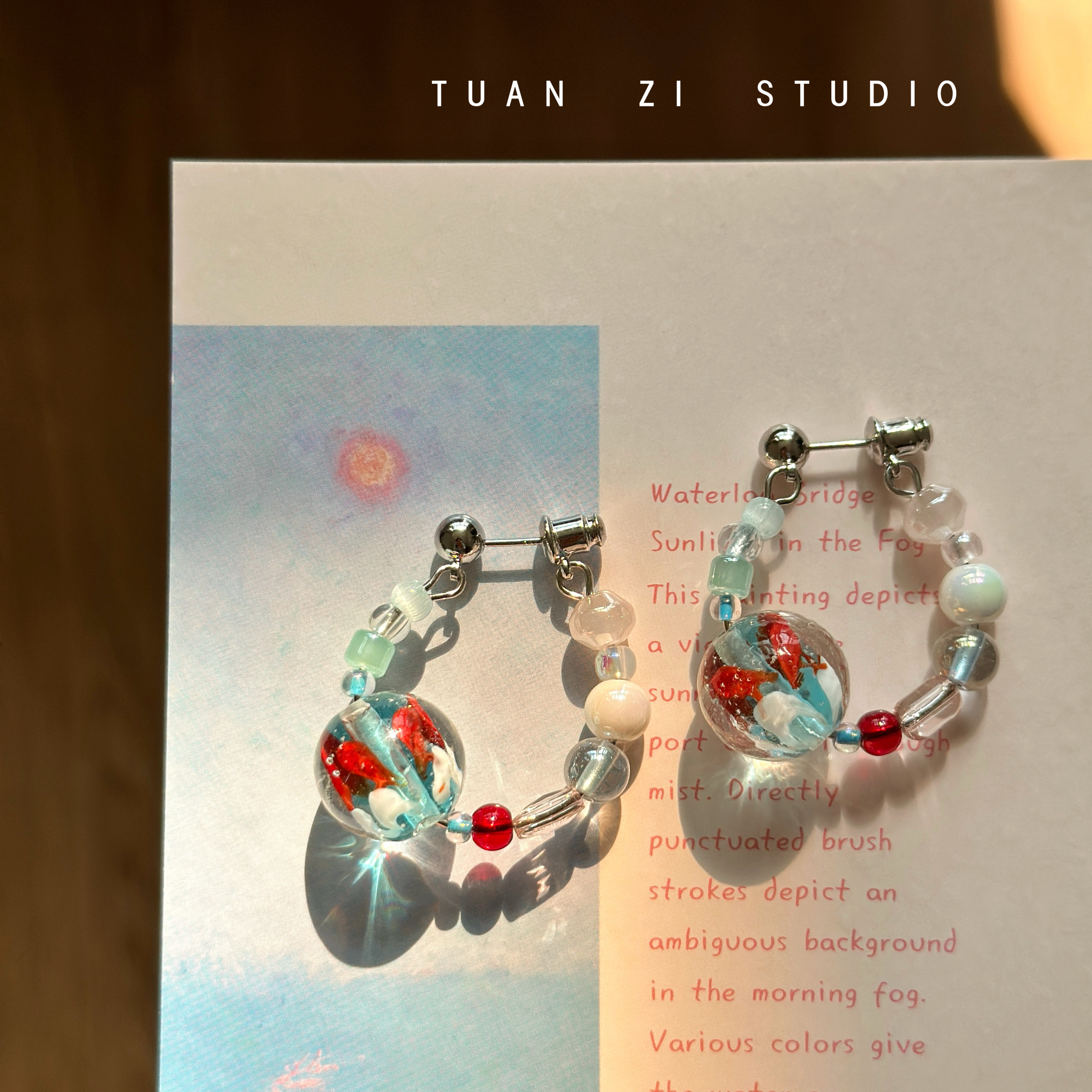 金鱼梦境 原创梦幻清新金鱼琉璃珠高级纯银耳钉耳环串珠耳圈耳夹,饰品/流行首饰/时尚饰品新,耳环,淘宝优惠券,粉丝福利购,淘宝优惠卷