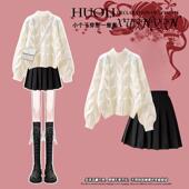 百褶裙洋气初中生女孩针织衫 女童秋冬毛衣套装 新款 慵懒风两件套潮