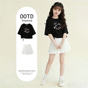 初中生女孩短T百褶裙夏装2026新款女大童时髦休闲运动学院风套装