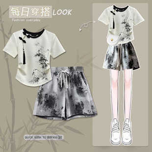 女童国风套装夏季2025新款中大孩童洋气新中式短袖短裤夏装两件套
