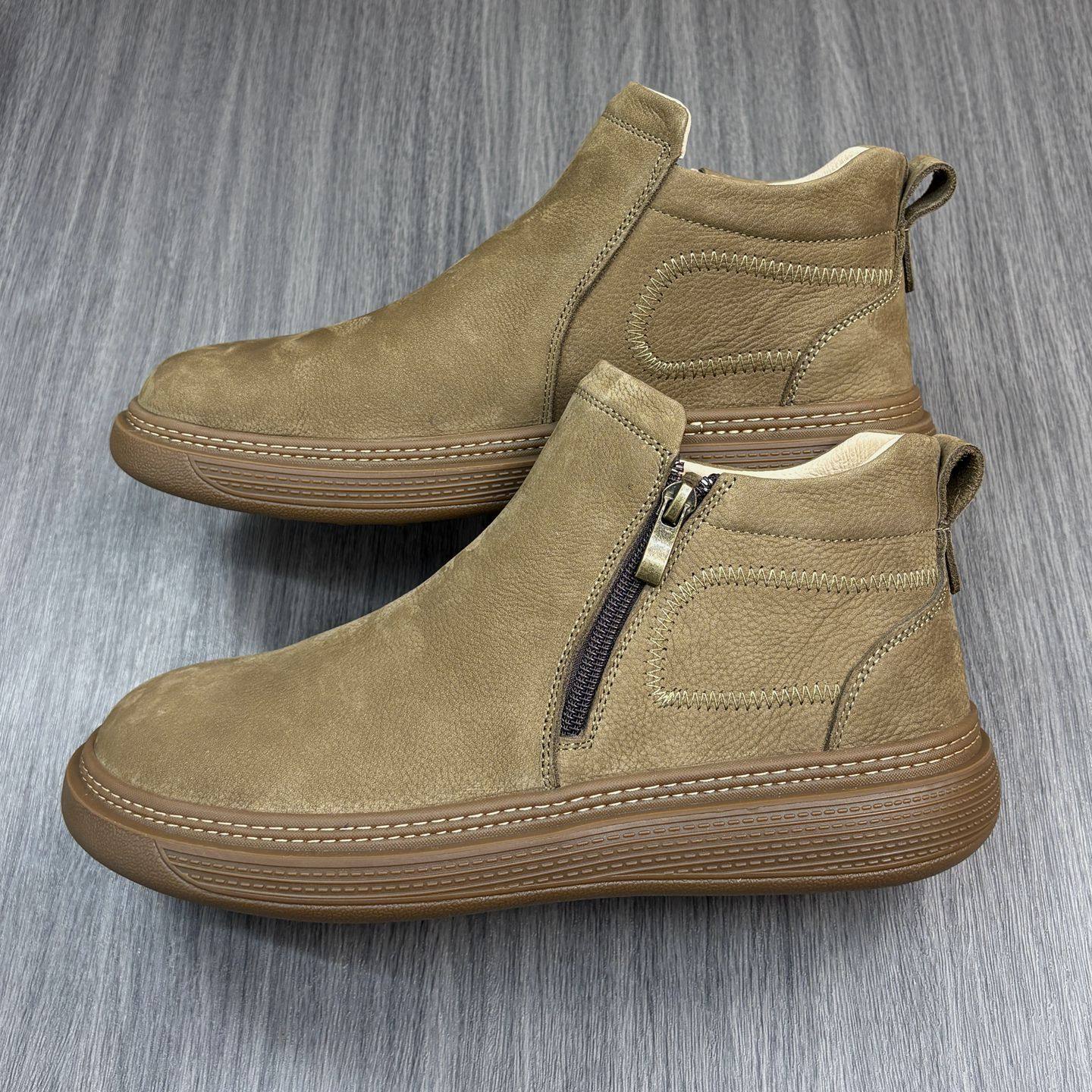 冬季高帮马丁靴男款加绒短靴真皮侧拉链切尔西工装靴缝线防滑皮鞋