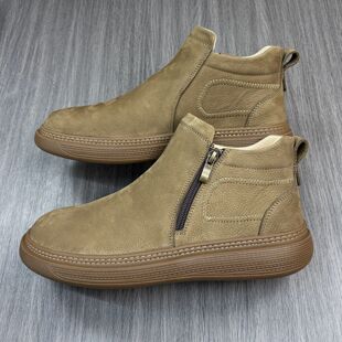 冬季高帮马丁靴男款加绒短靴真皮侧拉链切尔西工装靴缝线防滑皮鞋