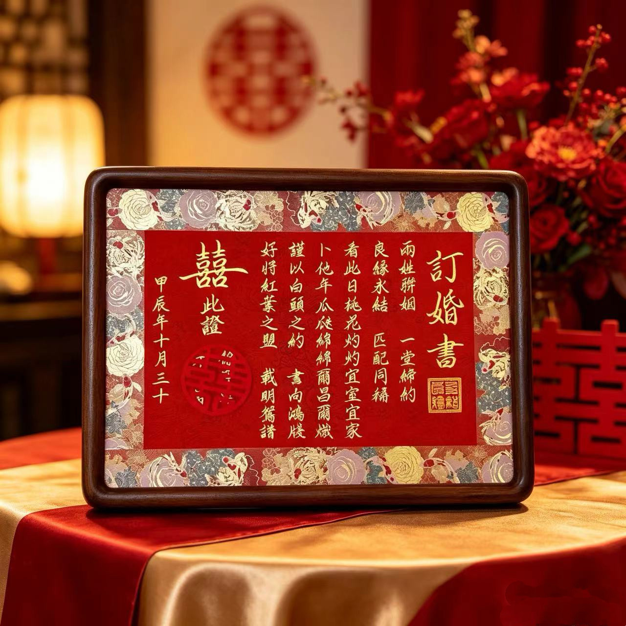 订婚书中国风复古婚书高端简约相框高级送日子书定制纪念摆台礼物