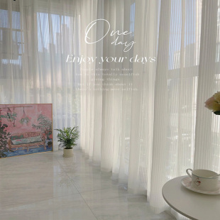 简约竖百叶纱窗帘透光不透人客厅纱帘卧室飘窗白色窗纱高级感白纱