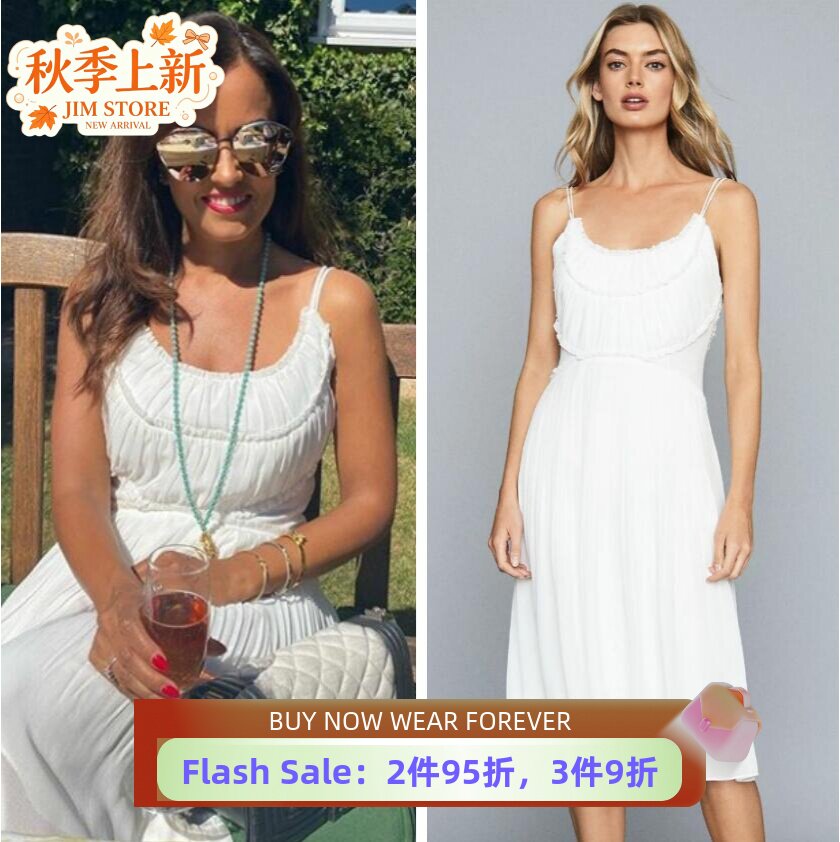 REISS白色吊带连衣裙飘逸仙女风