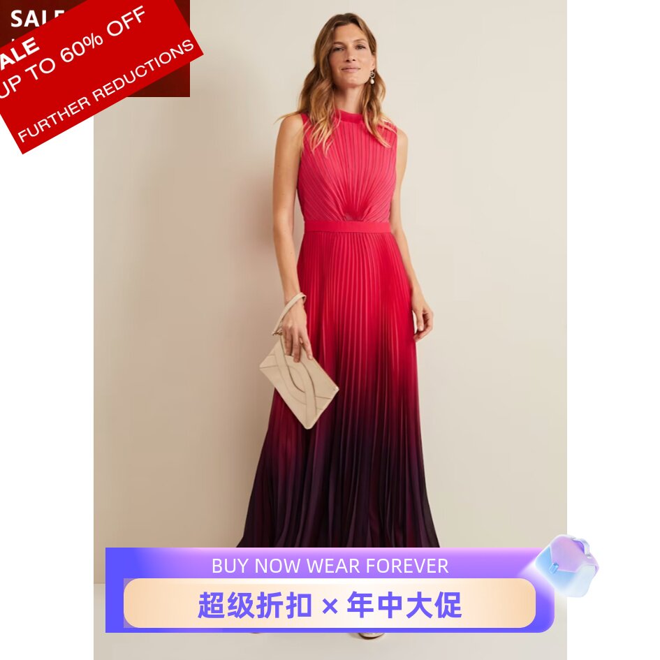 Phase Eight连衣裙礼服裙度假裙粉红渐变色长裙系带优雅名媛英伦