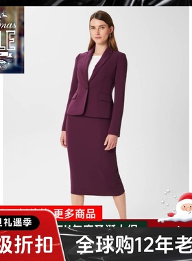 HOBBS深紫色半身裙包臀裙正装裙纯色修身优雅通勤OL淑女百搭干练