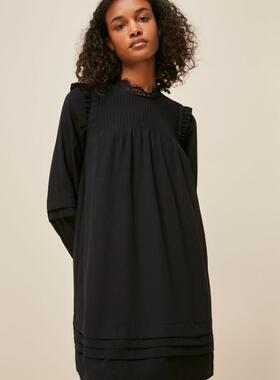 Phase Eight黑色长袖一步裙直筒蕾丝领边简约英伦淑女风气质显瘦