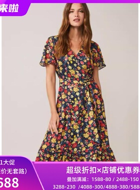 Phase Eight短袖连衣裙中长碎花A字系带修身优雅英伦淑女百搭显瘦