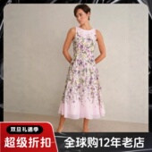 HOBBS淡粉碎花连衣裙无袖 中长A字飘逸背心裙优雅淑女仙女风