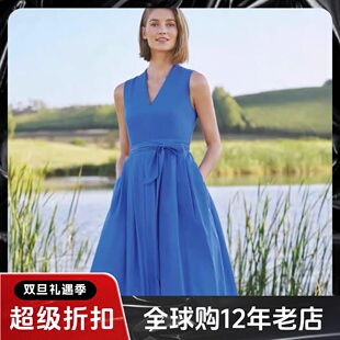 HOBBS连衣裙棉质混真丝浅蓝无袖系带中长清新淑女飘逸百搭