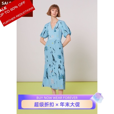 WHISTLES浅蓝短袖真丝连衣裙