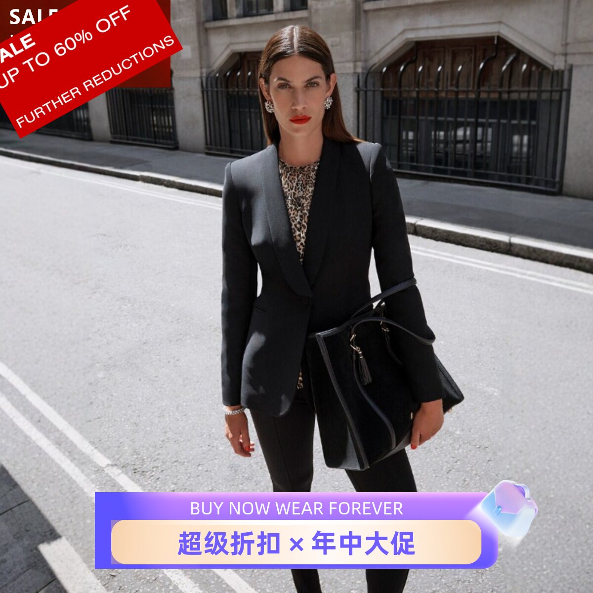 HOBBS黑色一粒扣西服西装外套纯色修身气质英伦干练通勤OL风