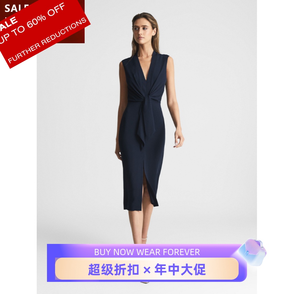 reiss藏蓝色连衣裙中长款通勤