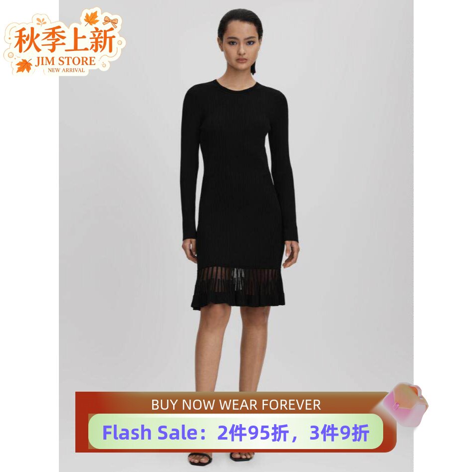 REISS黑色针织长袖连衣裙