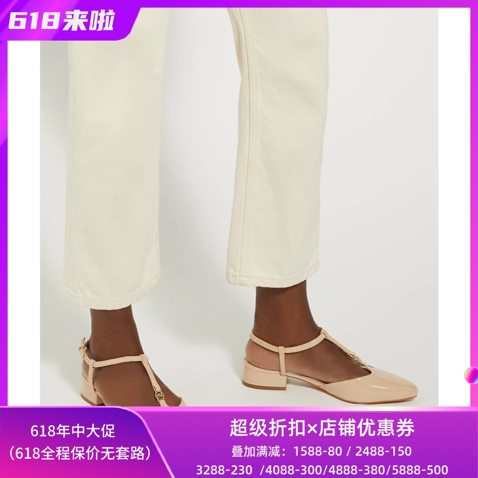 DUNE LONDON黑色低跟高跟鞋凉席丁字系带漆皮亮面尖头通勤百搭