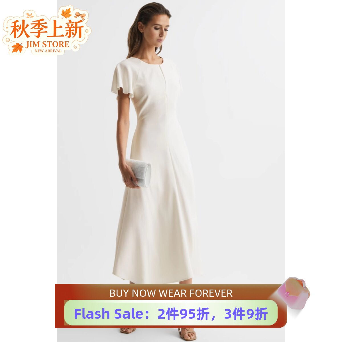 REISS白色露背礼服裙简约名媛风