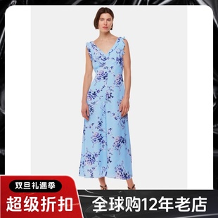WHISTLES连衣裙度假裙浅蓝碎花露背系带中长高腰修身清新淑女风