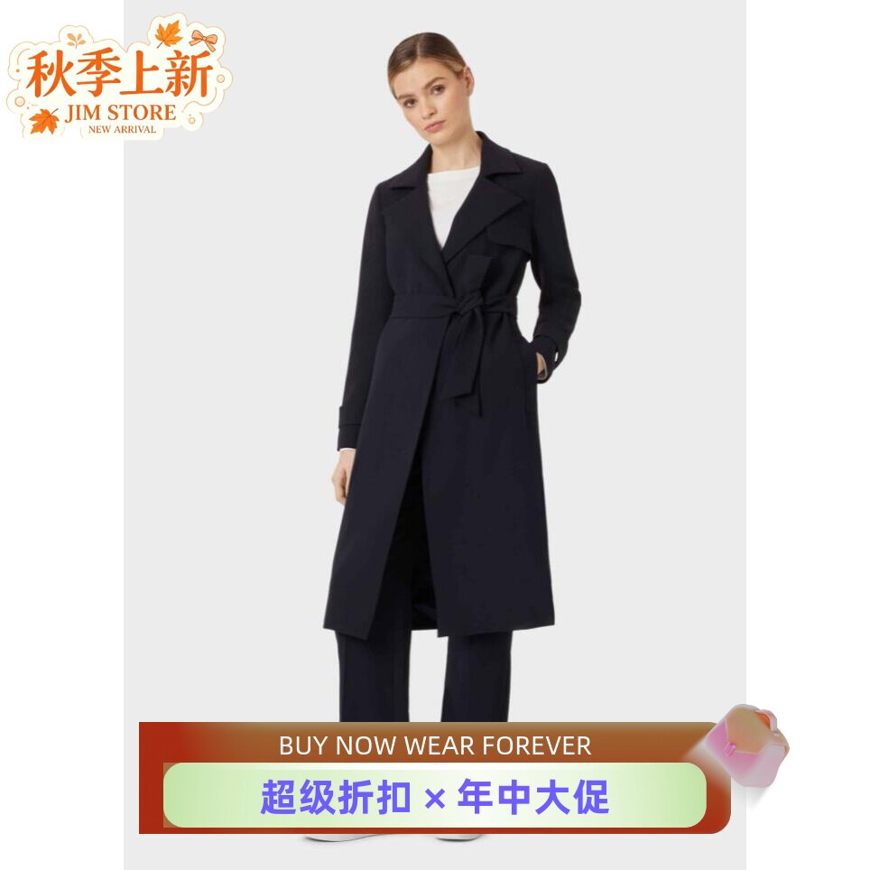 hobbs西服领藏蓝色英伦干练大衣