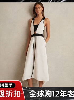 REISS白色度假裙海滨裙连衣裙A字中长镂空露背清新优雅大气淑女