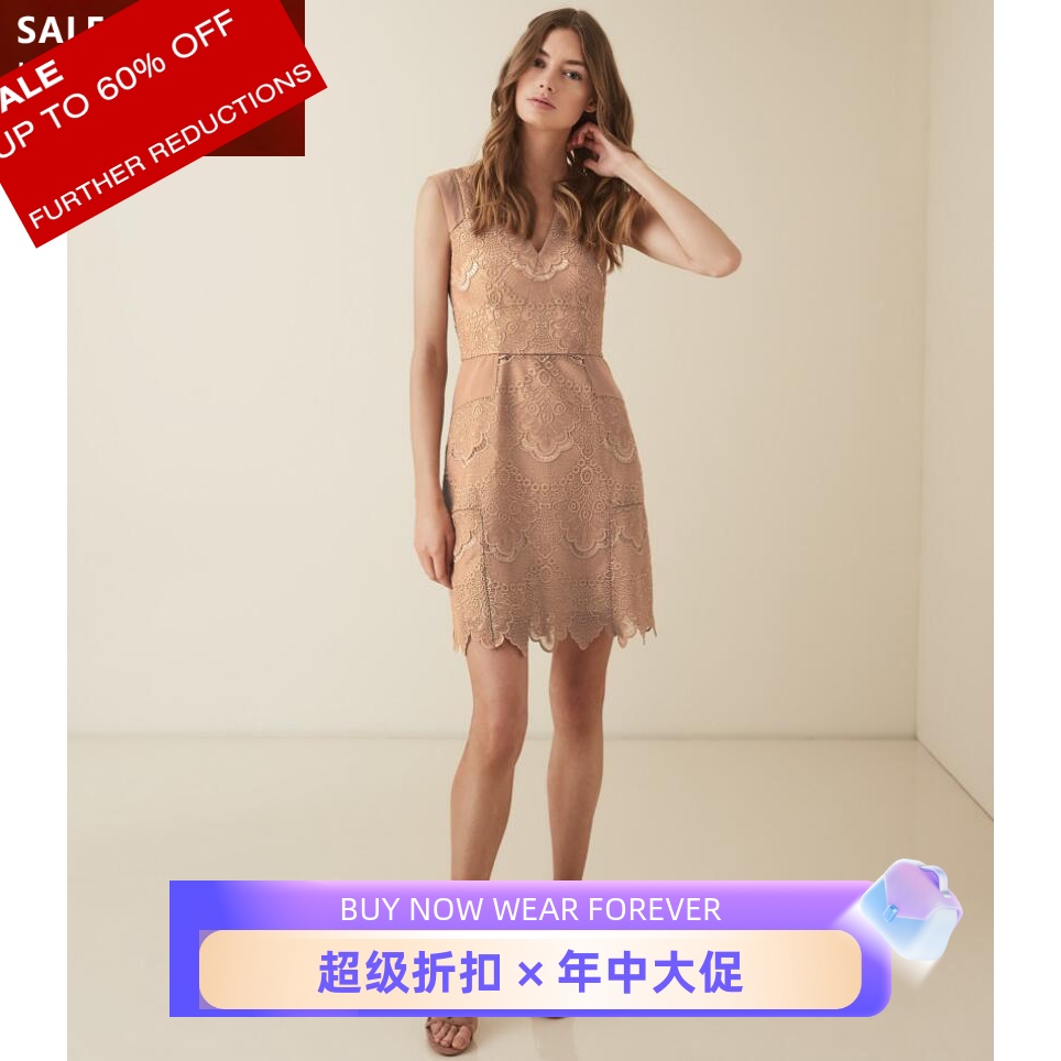 reiss蕾丝连衣裙无袖粉色优雅
