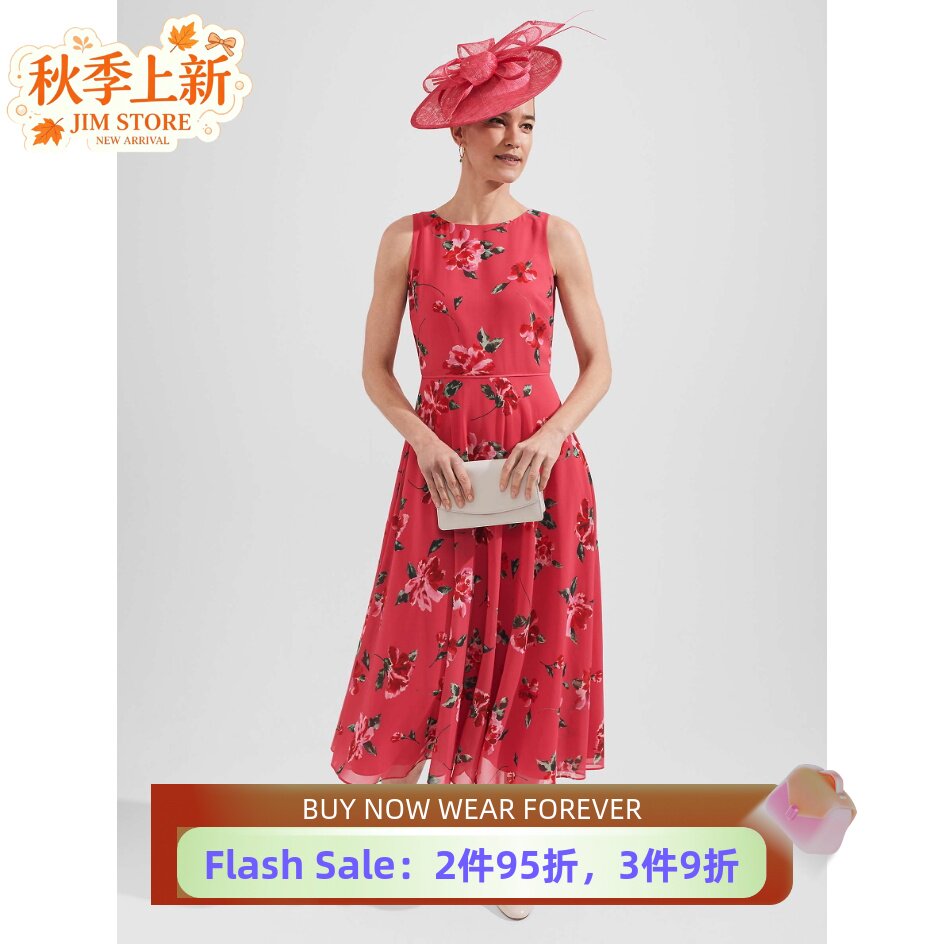 HOBBS粉红印花连衣裙优雅英伦