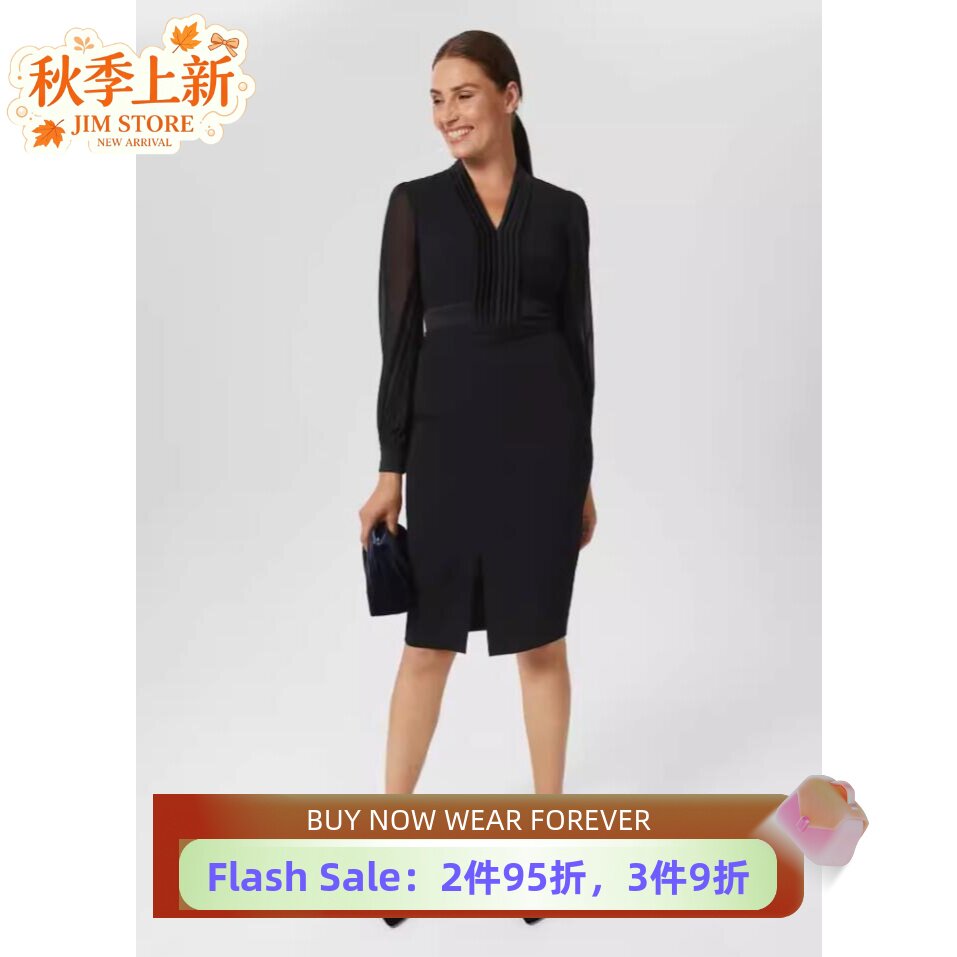 HOBBS黑色长袖包臀裙英伦百搭