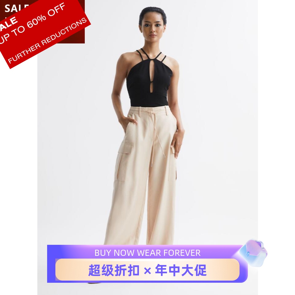 REISS黑吊带背心镂空露背