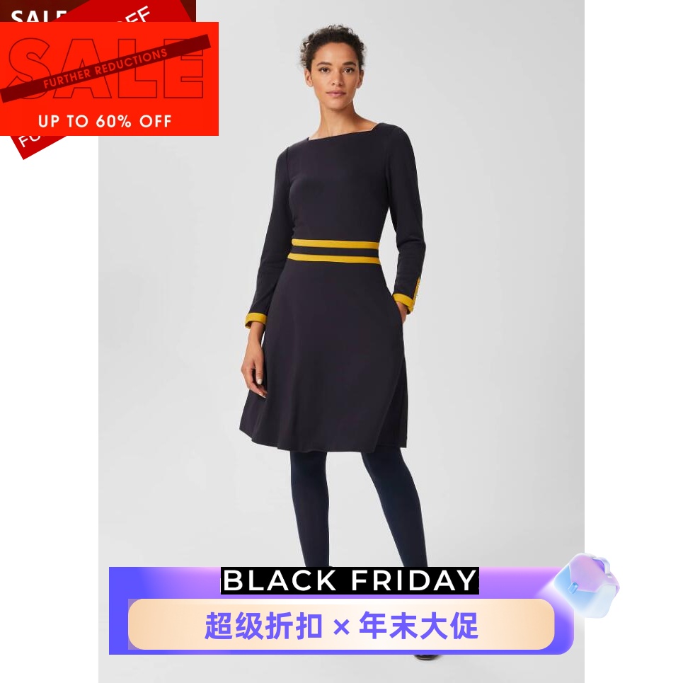 HOBBS长袖藏蓝连衣裙气质英伦风