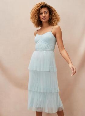 Phase Eight吊带百褶连衣裙蛋糕裙浅绿色镶钻纯色优雅公主名媛风