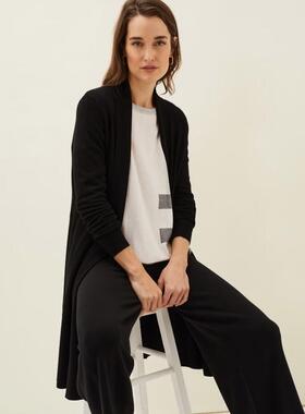 Phase Eight黑色长袖开衫中长款纯色垂感优雅通勤气质百搭显瘦