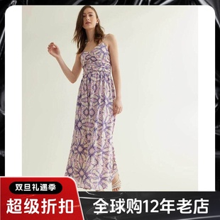 UNI CLOSET吊带碎花连衣裙度假裙中长心形领粉紫色优雅飘逸清新