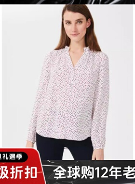 HOBBS长袖衬衫衬衣白色波点V领宽松雪纺休闲淑女通勤百搭