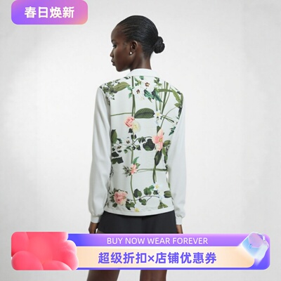 TED BAKER白色开衫针织衫后背格纹花朵印花清新淑女优雅百搭