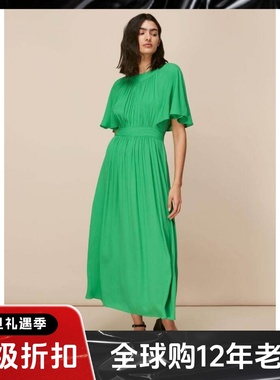 WHISTLES短袖连衣裙度假裙浅绿牛油果绿露背大摆优雅清新淑女百搭