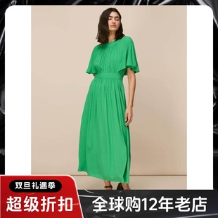 WHISTLES短袖连衣裙度假裙浅绿牛油果绿露背大摆优雅清新淑女百搭