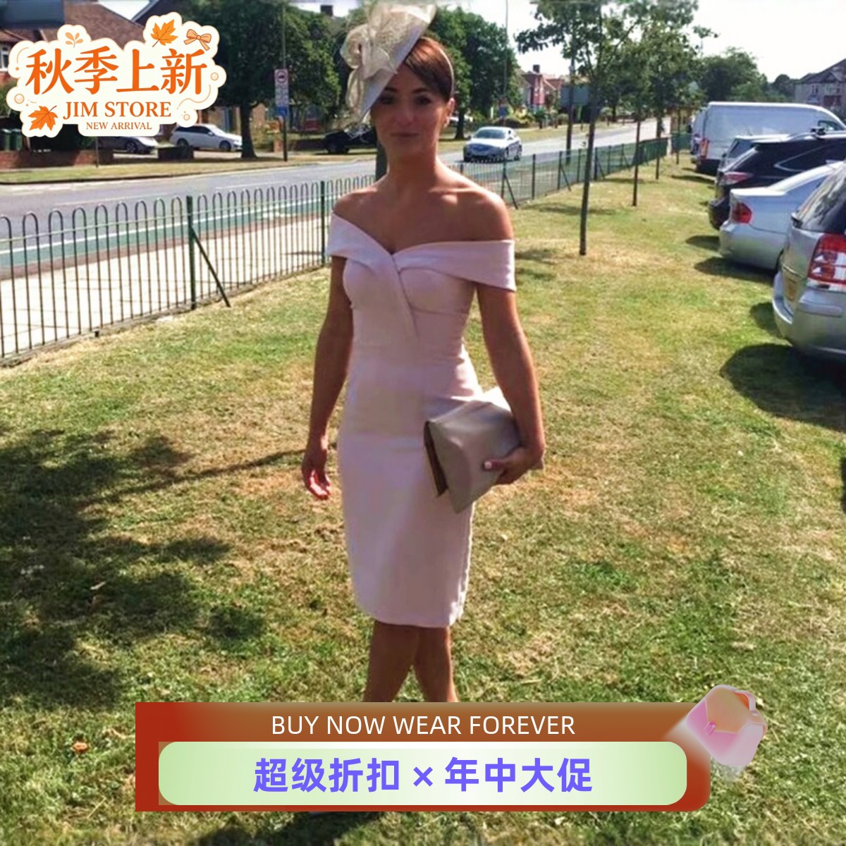 REISS连衣裙礼服裙度假裙包臀交叉一字领露肩高腰修身纯色优雅