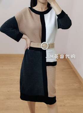 Phase Eight秋冬新长袖连衣裙H型宽松格子拼色气质淑女优雅百搭