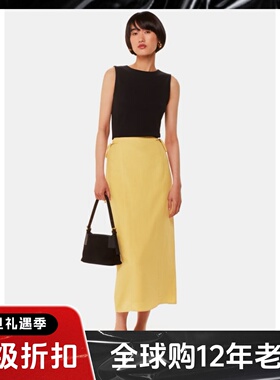 WHISTLES半身裙中长H型浅黄色后开衩侧系带中腰简约优雅通勤百搭