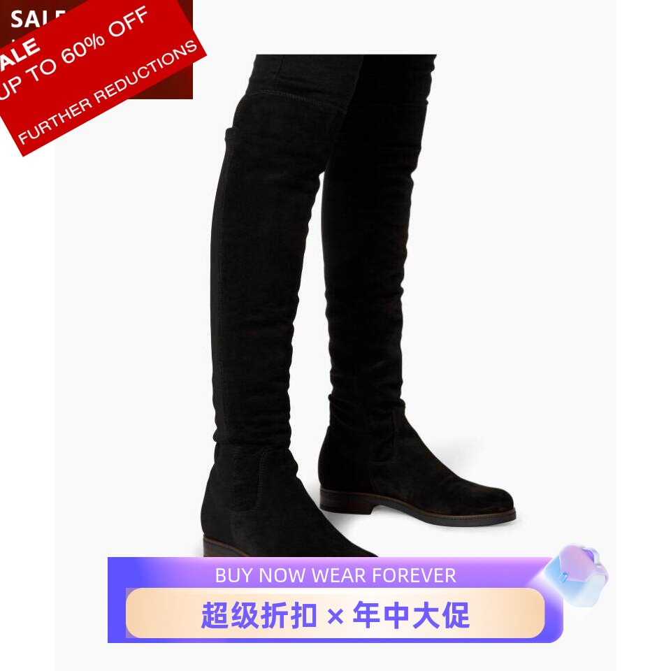 黑色过膝平跟百搭优雅风真皮靴