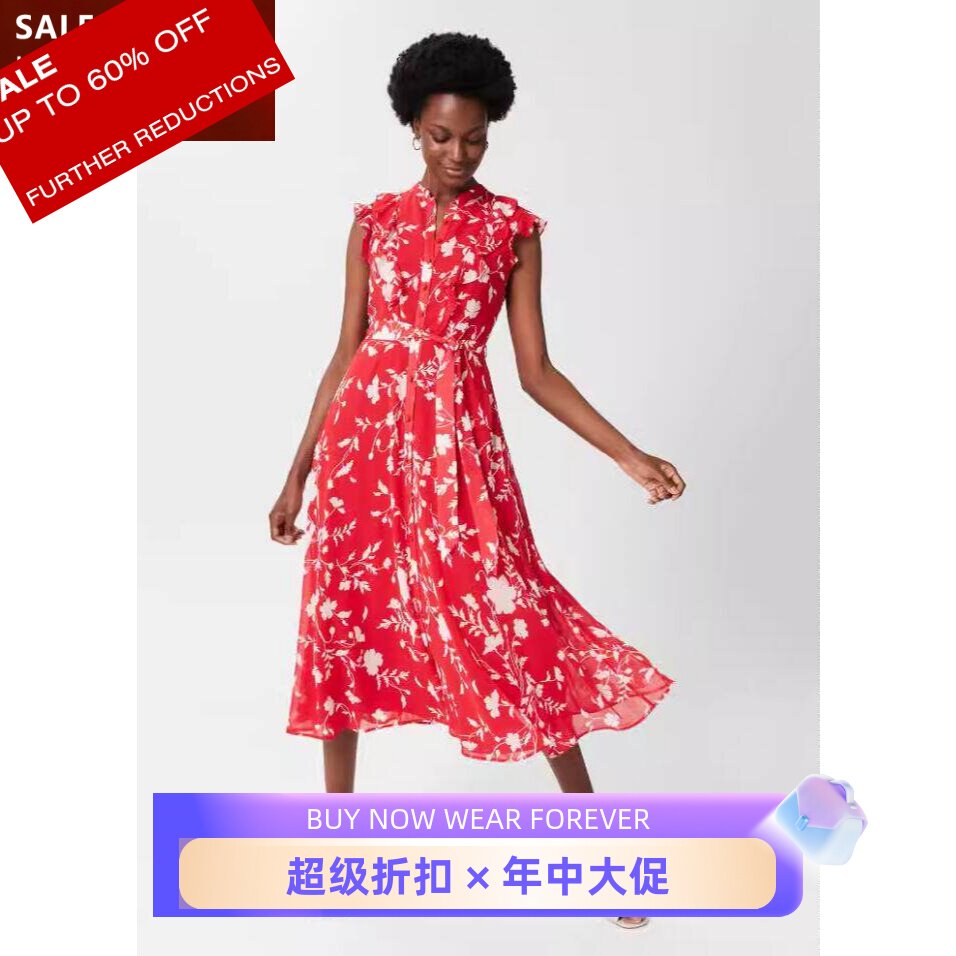 HOBBS红白碎花衬裙气质英伦