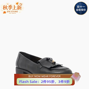 Dune London黑色真皮乐福鞋低跟英伦流苏装饰简约时尚通勤日常