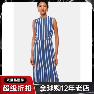 WHISTLES连衣裙背心裙中长蓝白条纹竖条纹高腰修身简约气质清爽